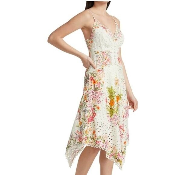 FARM Rio “Delicate Forest Scarves” Eyelet Midi Dress • Rare Print • Size M - Picture 4 of 12